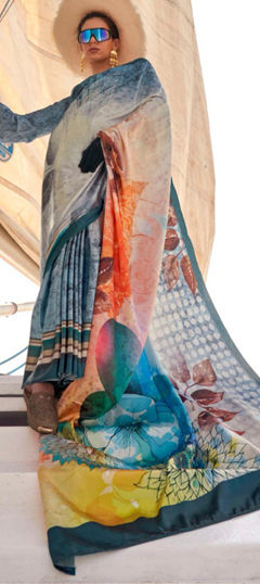 Multicolor color Saree in Satin Silk fabric with Printed work