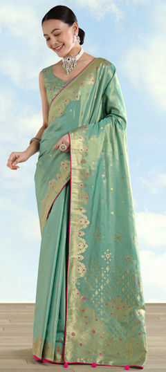Blue color Saree in Banarasi Silk fabric with Weaving, Zari work