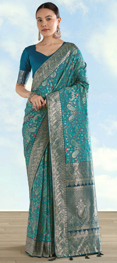 Blue color Saree in Banarasi Silk fabric with Weaving work