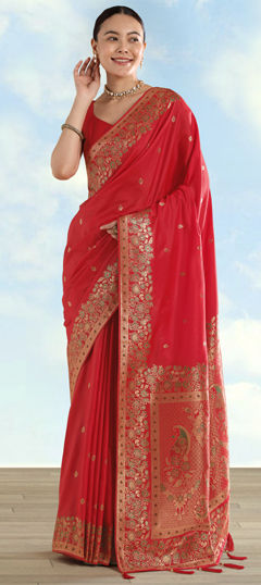White and Off White color Saree in Banarasi Silk fabric with Weaving, Zari work