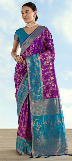 Purple and Violet color Saree in Banarasi Silk fabric with Weaving, Zari work