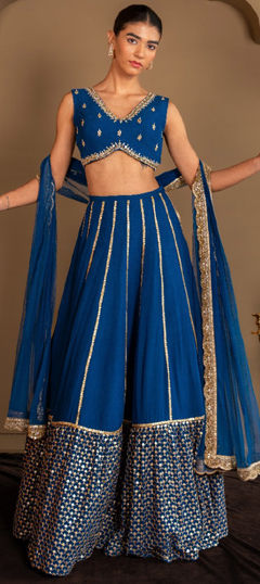 Blue color Lehenga in Faux Georgette fabric with Embroidered, Sequence, Zari work