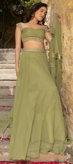 Green color Lehenga in Faux Georgette fabric with Thread work