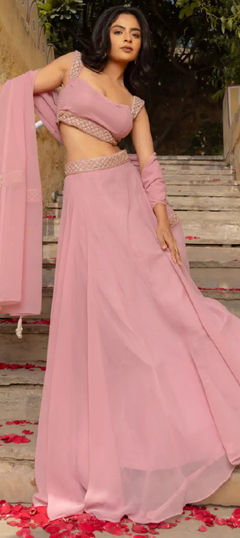 Pink and Majenta color Lehenga in Faux Georgette fabric with Thread work