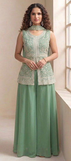 Green color Salwar Kameez in Georgette fabric with Embroidered, Sequence work