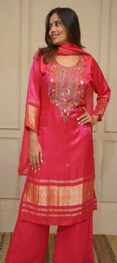 Pink and Majenta color Salwar Kameez in Viscose fabric with Embroidered, Sequence work