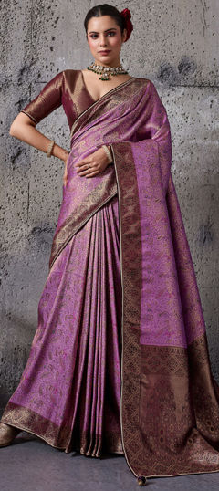 Pink and Majenta color Saree in Kanjeevaram Silk fabric with Weaving work