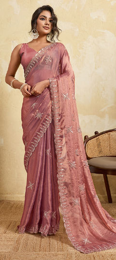 Purple and Violet color Saree in Chiffon fabric with Embroidered work