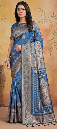 Blue color Saree in Blended, Silk fabric with Weaving work