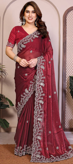 White and Off White color Saree in Chiffon fabric with Embroidered, Thread work