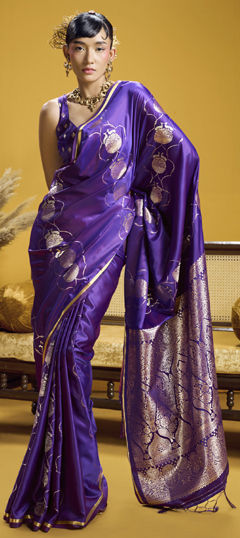 Purple and Violet color Saree in Satin Silk fabric with Weaving work