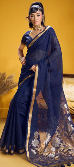 Blue color Saree in Silk fabric with Weaving work