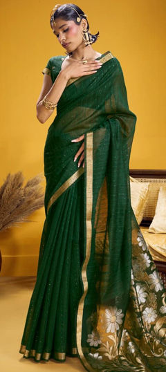 Green color Saree in Silk fabric with Weaving work