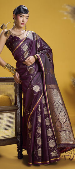 Pink and Majenta color Saree in Satin Silk fabric with Weaving work