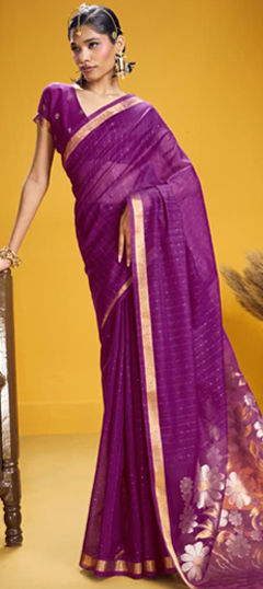 Pink and Majenta color Saree in Silk fabric with Weaving work