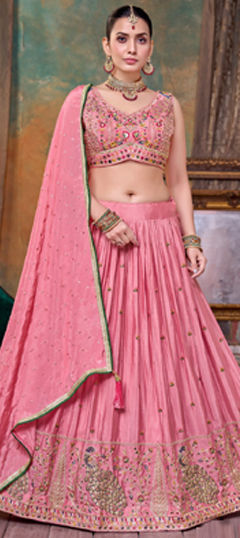 Pink and Majenta color Ready to Wear Lehenga in Silk fabric with Embroidered, Resham, Zari work