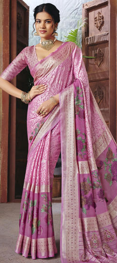 Pink and Majenta color Saree in Silk fabric with Weaving work