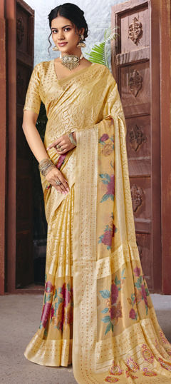 Yellow color Saree in Silk fabric with Weaving work