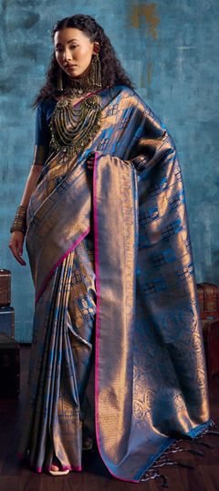 Blue color Saree in Silk fabric with Weaving work