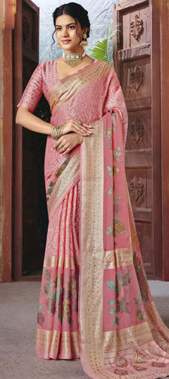Pink and Majenta color Saree in Silk fabric with Weaving work
