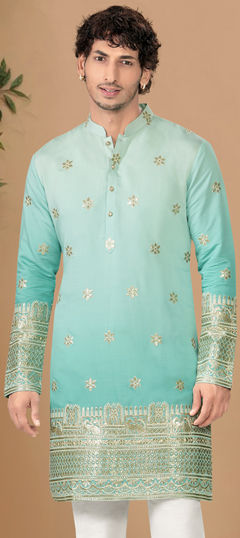 Green color Kurta in Silk fabric with Embroidered, Sequence work