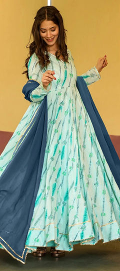 Blue color Gown in Rayon fabric with Digital Print work