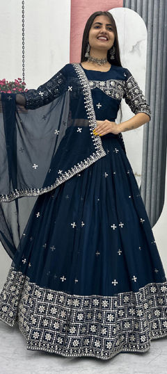 Blue color Ready to Wear Lehenga in Faux Georgette fabric with Embroidered work