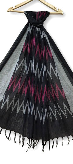 Black and Grey color Dupatta in Cotton fabric with Printed work