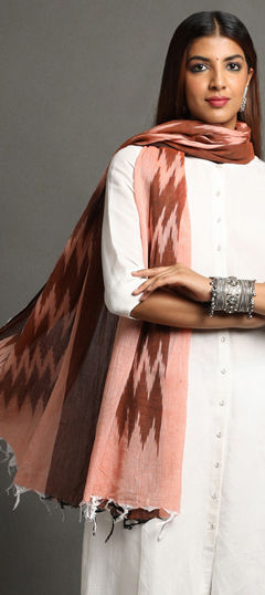 Beige and Brown color Dupatta in Cotton fabric with Printed work