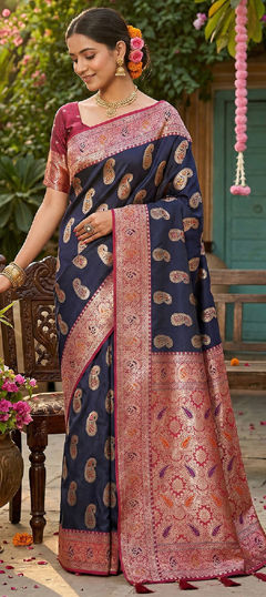 Blue color Saree in Blended, Silk fabric with Weaving work