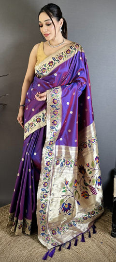 Purple and Violet color Saree in Silk fabric with Weaving work