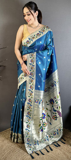 Blue color Saree in Silk fabric with Weaving work