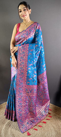 Blue color Saree in Banarasi Silk fabric with Weaving work