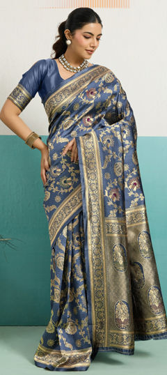 Pink and Majenta color Saree in Banarasi Silk fabric with Weaving work