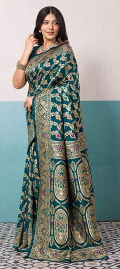Pink and Majenta color Saree in Banarasi Silk fabric with Weaving work
