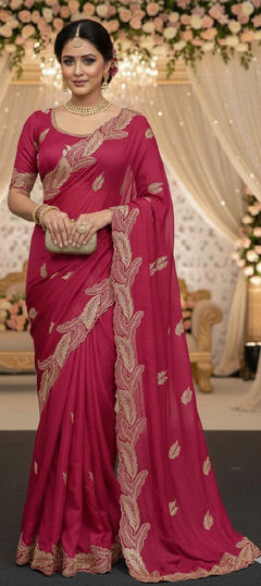 Pink and Majenta color Saree in Georgette fabric with Embroidered work