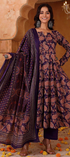 Purple and Violet color Salwar Kameez in Rayon fabric with Printed work