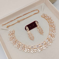 Gold Rodium Polish White and Off White color Necklace in Metal Alloy studded with CZ Diamond