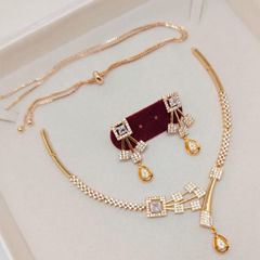 Gold Rodium Polish White and Off White color Necklace in Metal Alloy studded with CZ Diamond