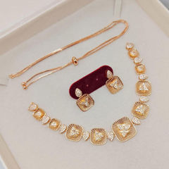 Gold Rodium Polish White and Off White color Necklace in Metal Alloy studded with CZ Diamond
