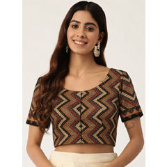 Beige and Brown color Blouse in Cotton fabric with Printed work