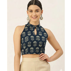 Blue color Blouse in Cotton fabric with Printed work