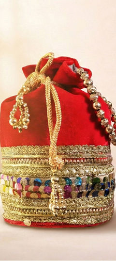 Red and Maroon color Potli in Cotton fabric with Embroidered work