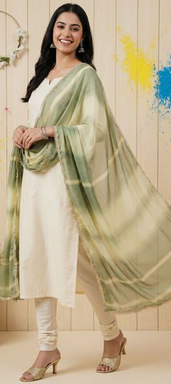 Green color Dupatta in Organza Silk fabric with Digital Print work