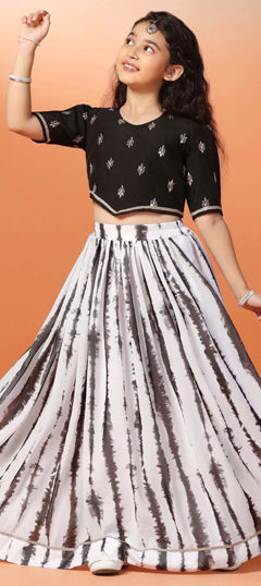 Black and Grey color Kids Lehenga in Georgette fabric with Printed, Tye n Dye work