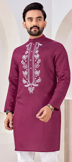 Pink and Majenta color Kurta in Roman Silk fabric with Embroidered work
