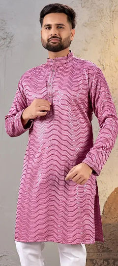 Pink and Majenta color Kurta in Georgette fabric with Sequence work