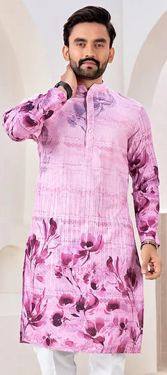 Pink and Majenta color Kurta in Rayon fabric with Floral, Printed work