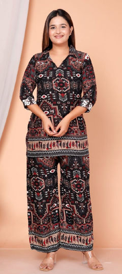 Black and Grey color Salwar Kameez in Rayon fabric with Digital Print work