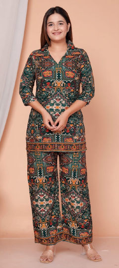 Green color Salwar Kameez in Rayon fabric with Digital Print work